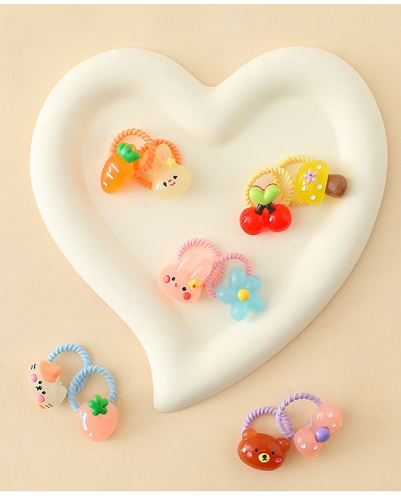 Babyhug Hair Rubber Bands with Animal Applique Pack of 5 Free Size - Multicolor