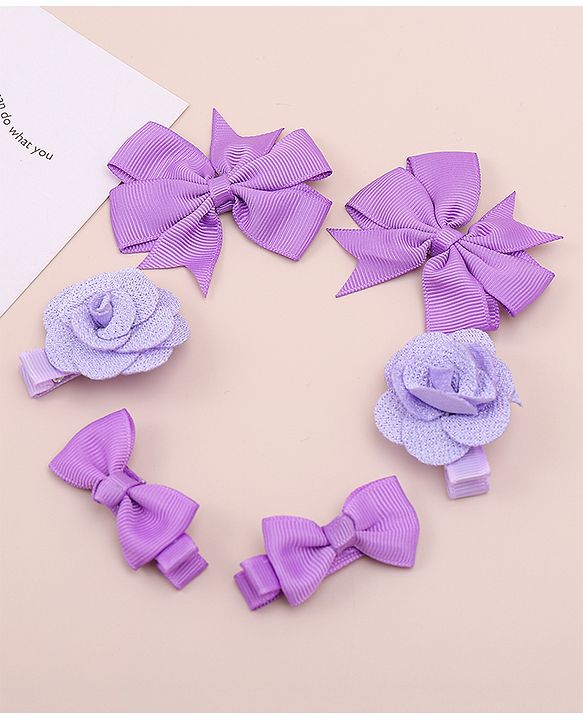 Babyhug Bow & Butterfly Clips With Floral Applique  Free Size Pack of 3 - Purple