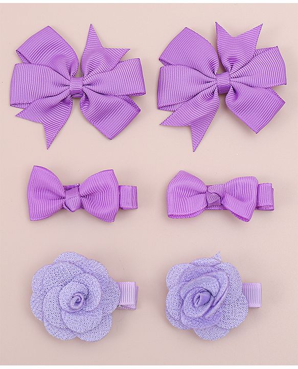 Babyhug Bow & Butterfly Clips With Floral Applique  Free Size Pack of 3 - Purple