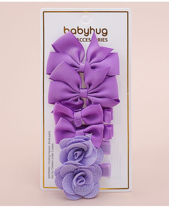 Babyhug Bow & Butterfly Clips With Floral Applique  Free Size Pack of 3 - Purple