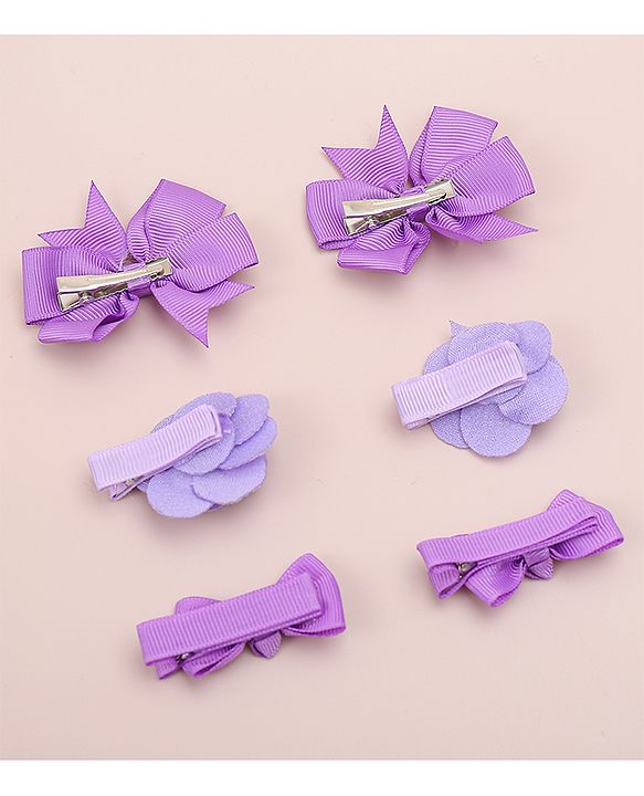 Babyhug Bow & Butterfly Clips With Floral Applique  Free Size Pack of 3 - Purple