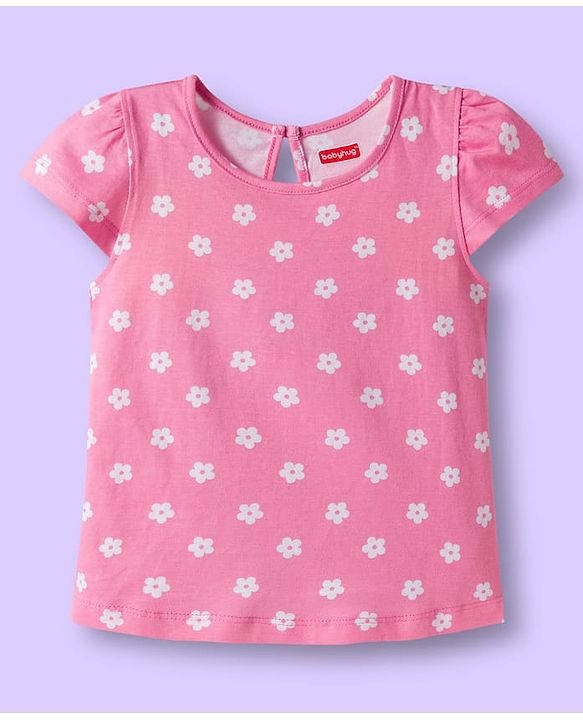 Babyhug 100% Cotton Knit Half Sleeves T-Shirts with Floral & Polka Dot Print Pack of 3 - Light Blue Pink & White