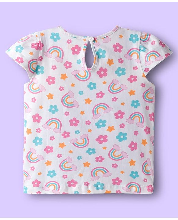 Babyhug 100% Cotton Knit Half Sleeves T-Shirts with Floral & Polka Dot Print Pack of 3 - Light Blue Pink & White