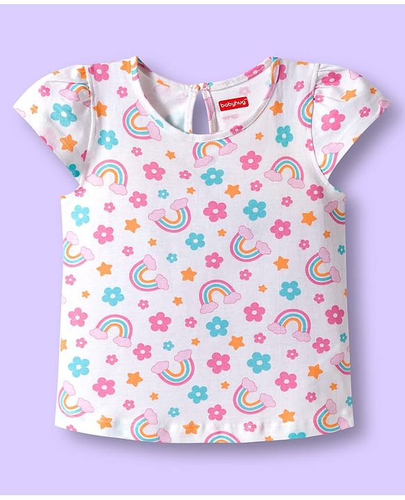 Babyhug 100% Cotton Knit Half Sleeves T-Shirts with Floral & Polka Dot Print Pack of 3 - Light Blue Pink & White