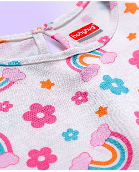 Babyhug 100% Cotton Knit Half Sleeves T-Shirts with Floral & Polka Dot Print Pack of 3 - Light Blue Pink & White