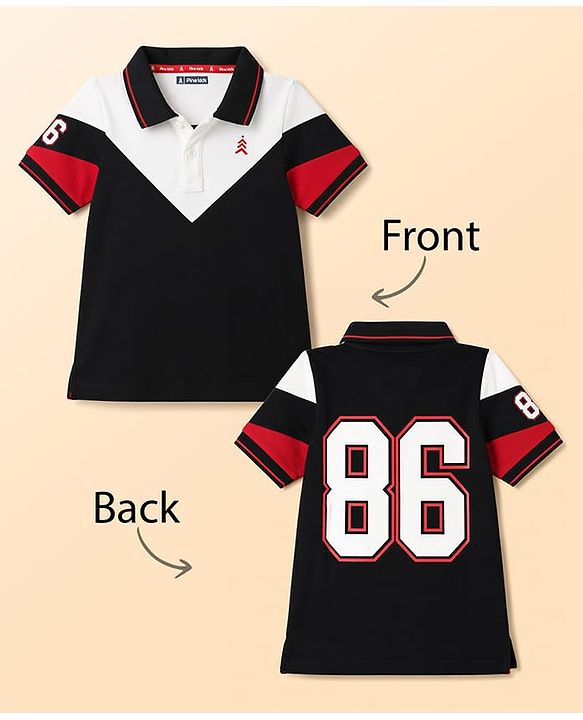 Pine Kids Cotton Knit T-Shirts Polo Neck Half Sleeves  Front & Back Graphic Multi Colors 4-5 Years