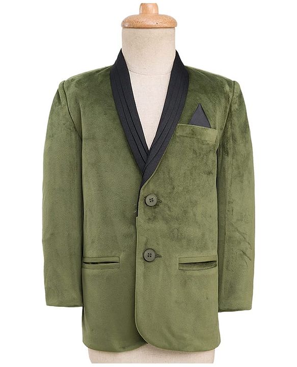 Babyhug Velour Woven Full Sleeves 3 Piece Party Suit With Bow - Olive Green