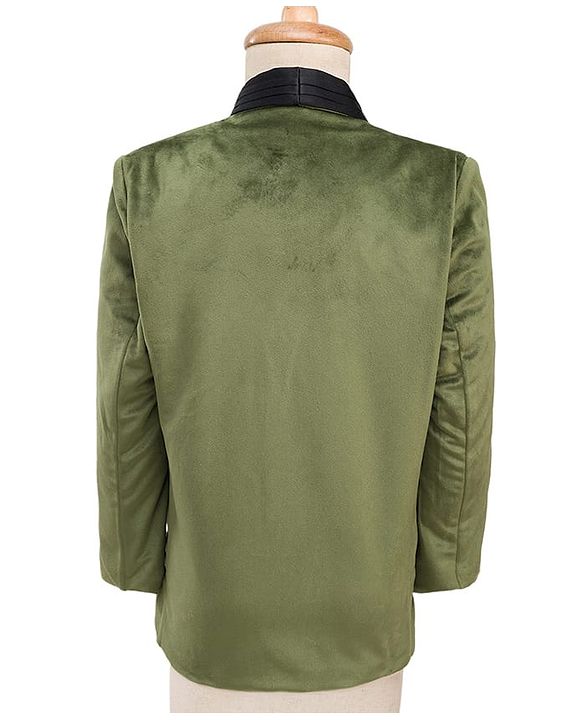 Babyhug Velour Woven Full Sleeves 3 Piece Party Suit With Bow - Olive Green