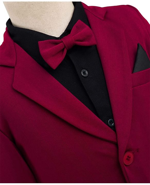 Babyhug Knit Full Sleeves 3 Piece Party Suit With Bow - Maroon