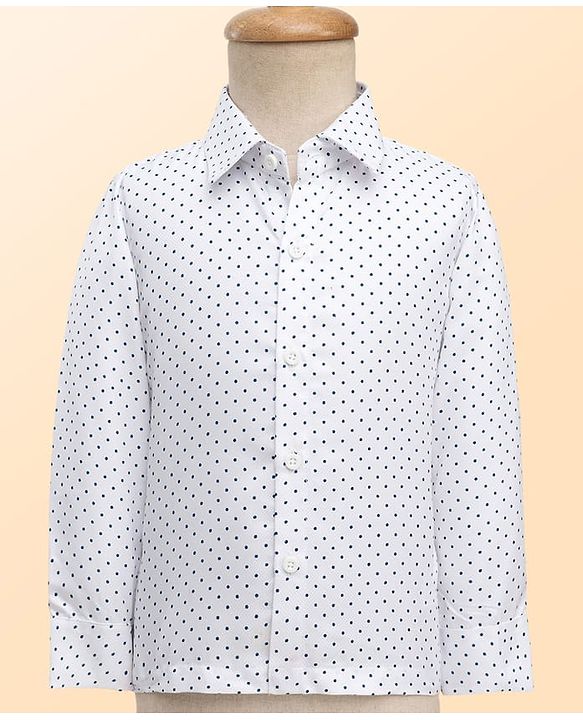 Babyhug Velour Woven Full Sleeves Polka Dot Printed 3 Piece Party Suits with Bow - Navy Blue