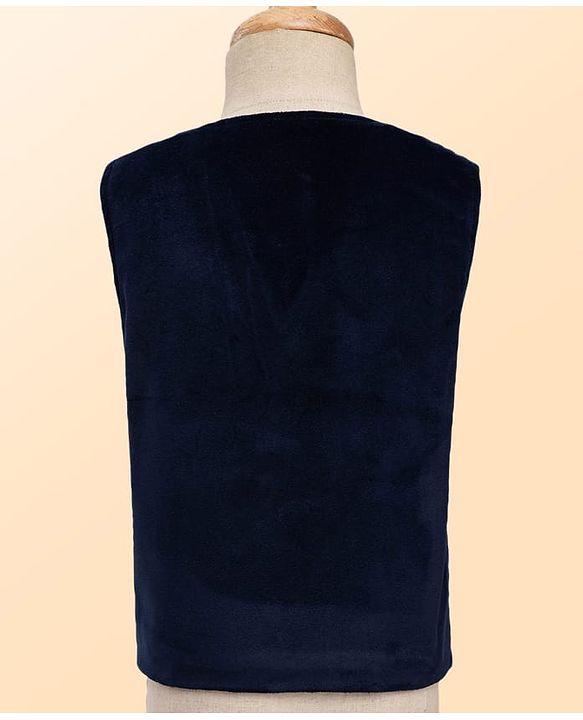 Babyhug Velour Woven Full Sleeves Polka Dot Printed 3 Piece Party Suits with Bow - Navy Blue