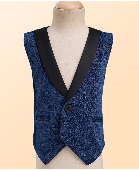 Babyhug Knit Full Sleeves Solid Color 3 Piece Party Suit with Bow - Blue