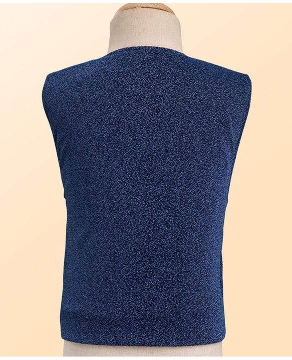 Babyhug Knit Full Sleeves Solid Color 3 Piece Party Suit with Bow - Blue