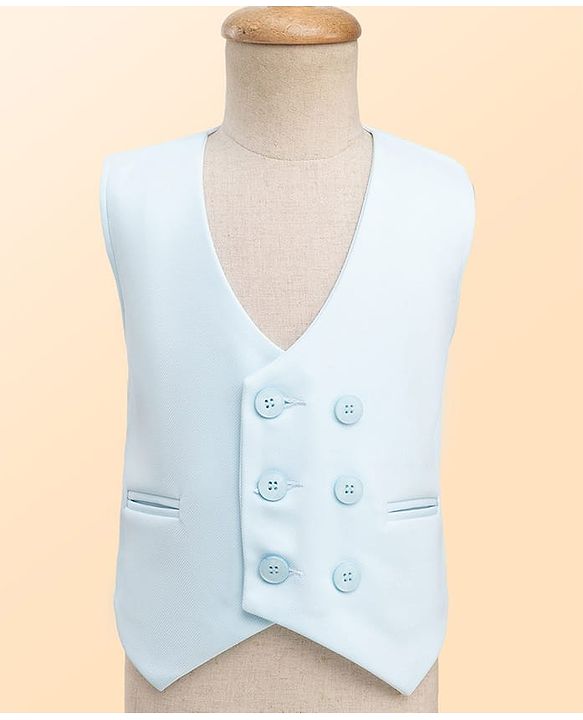 Babyhug Woven Full Sleeves Solid Color 3 Piece Party Suits with Bow - Aqua Blue