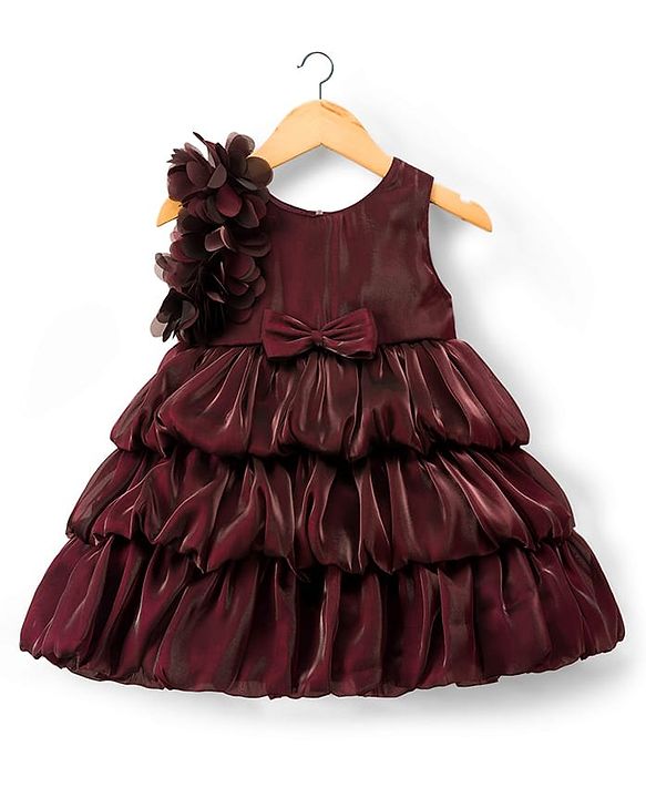 Babyhug Woven Sleeveless Frock With Floral & Bow Applique - Wine