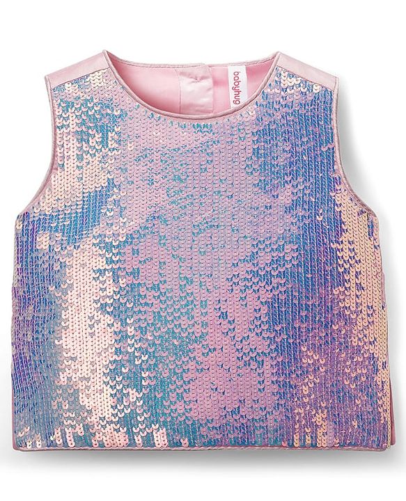 Babyhug Woven Sleeveless Mesh Top & Skirt Set With Sequin Detailing - Multicolour