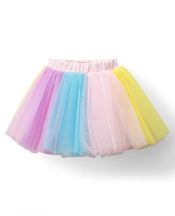 Babyhug Woven Sleeveless Mesh Top & Skirt Set With Sequin Detailing - Multicolour