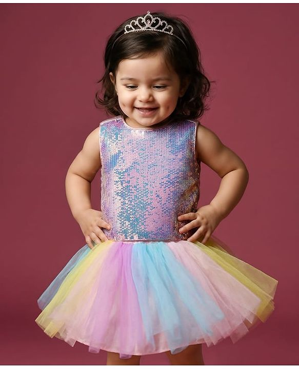 Babyhug Woven Sleeveless Mesh Top & Skirt Set With Sequin Detailing - Multicolour