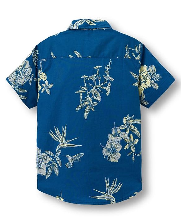 Pine Kids Viscose Woven Half Sleeves Shirt With Floral Print - Navy Blue