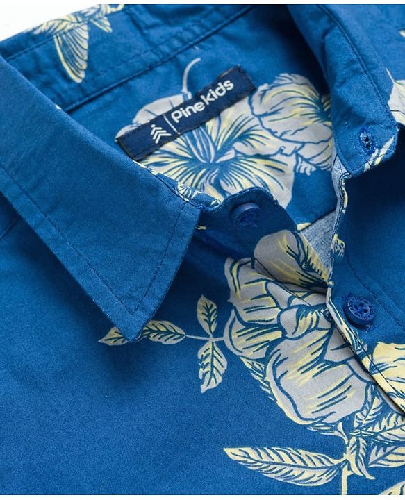 Pine Kids Viscose Woven Half Sleeves Shirt With Floral Print - Navy Blue