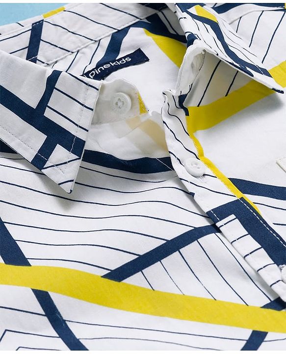 Pine Kids Viscose Woven Half Sleeves Shirt With Stripes - White