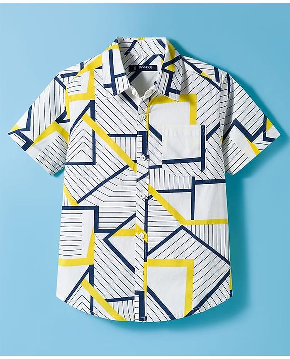 Pine Kids Viscose Woven Half Sleeves Shirt With Stripes - White