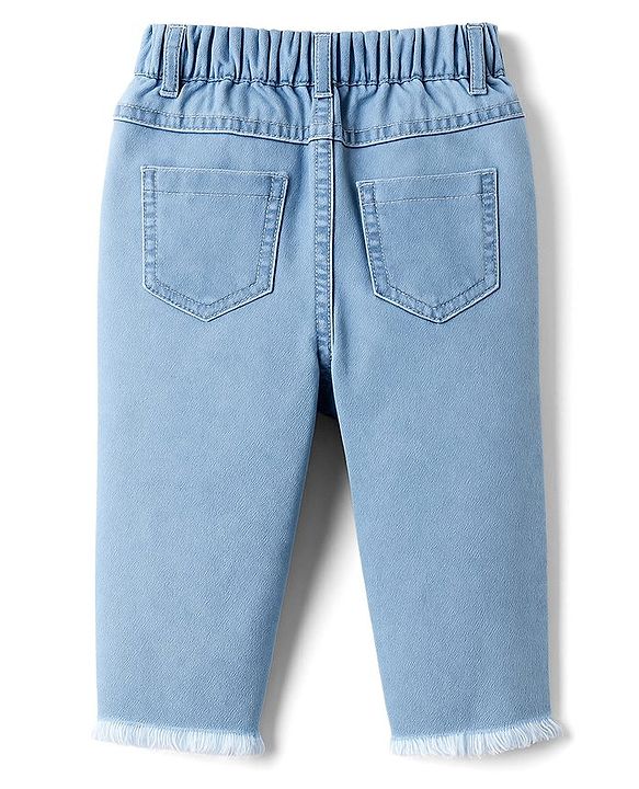 Babyhug Denim Washed Capri With Stretch & Star Applique - Light Blue