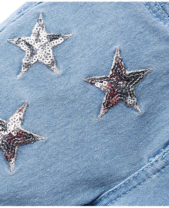Babyhug Denim Washed Capri With Stretch & Star Applique - Light Blue
