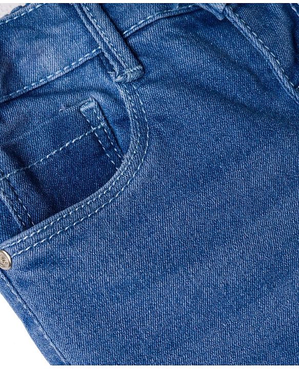 Babyhug Denim Full Length Flared Washed Jeans With Stretch & Butterfly Embroidery - Blue