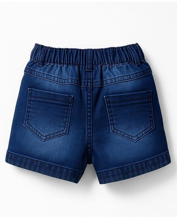 Babyhug Denim Mid Thigh Shorts With Floral Embriodery - Blue