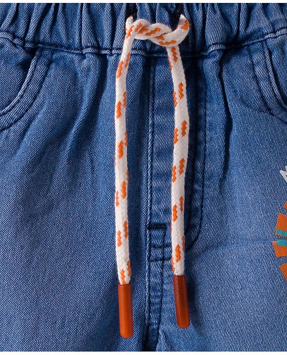 Babyhug Denim Mid Thigh Short With Stretch & Animal Print - Blue