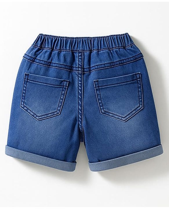 Babyhug Denim Mid Thigh Short With Stretch & Animal Print - Blue