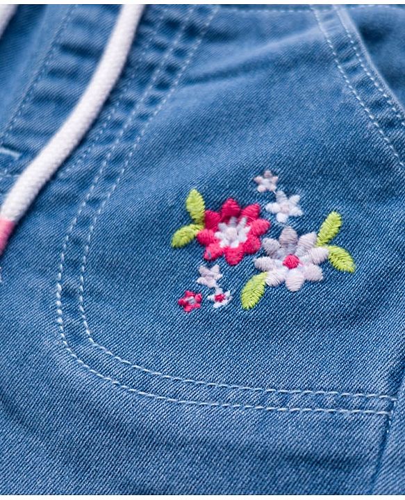 Babyhug Denim Full Length Jogger With Stretch & Floral Embriodery - Blue