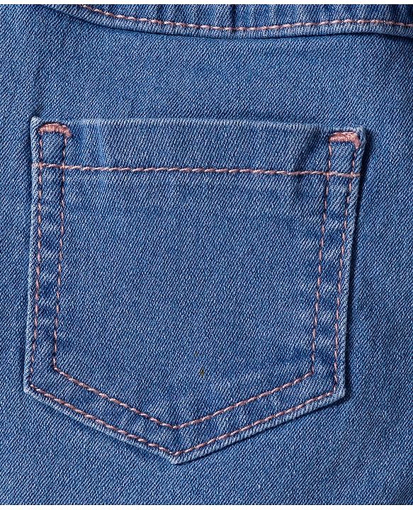 Babyhug Denim Mid Thigh Short With Butterfly Embriodery - Blue