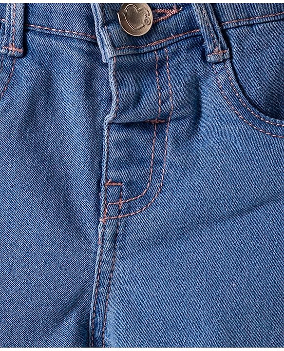 Babyhug Denim Mid Thigh Short With Butterfly Embriodery - Blue