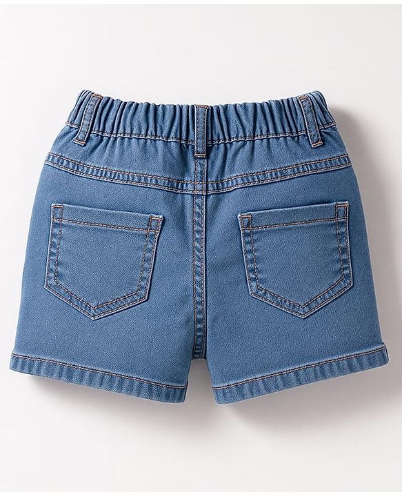 Babyhug Denim Mid Thigh Short With Butterfly Embriodery - Blue