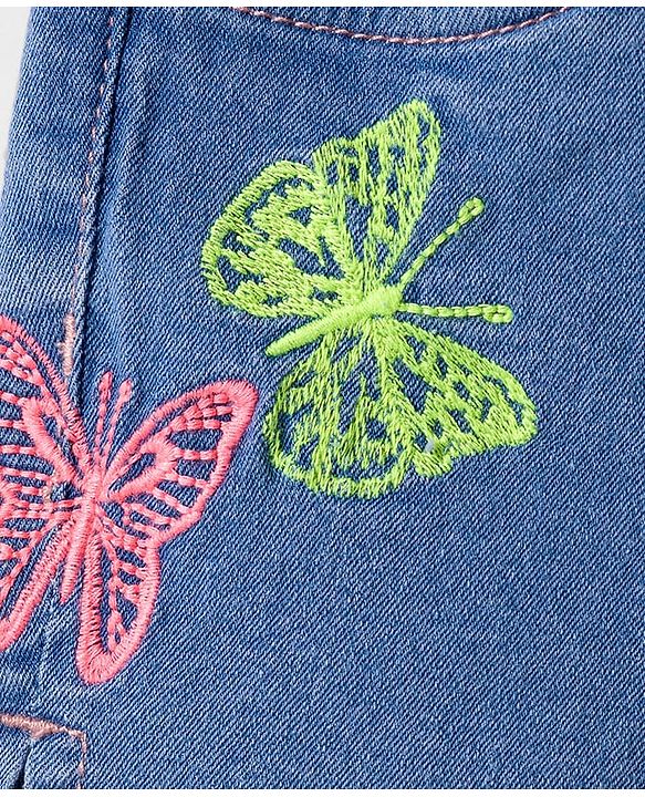 Babyhug Denim Mid Thigh Short With Butterfly Embriodery - Blue