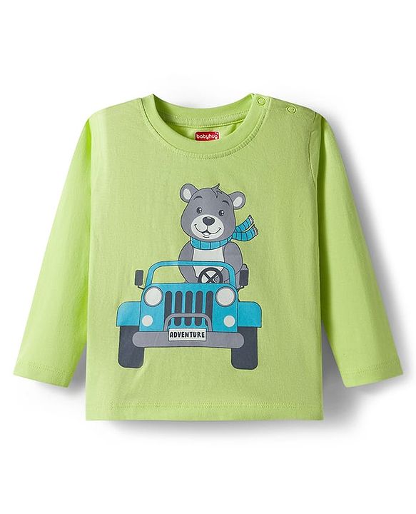 Babyhug 100% Cotton Knit Full Sleeves T-Shirts with Bear Print & Stripes Pack of 3 - Multicolor