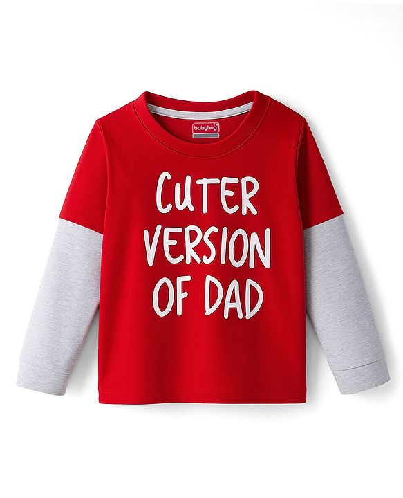 Babyhug 100% Cotton Knit Full Sleeves T-Shirt with Text Graphic - Red