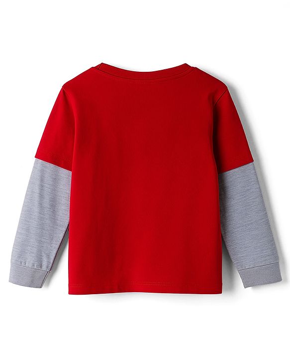 Babyhug 100% Cotton Knit Full Sleeves T-Shirt with Text Graphic - Red