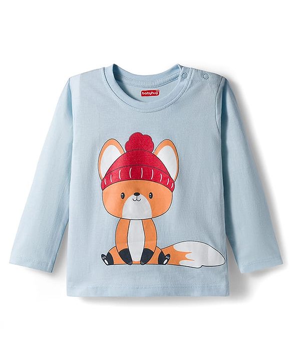 Babyhug 100% Cotton Knit Full Sleeves T-Shirts with Fox Graphic & Stripes Pack of 3 - Red Yellow & Light Blue