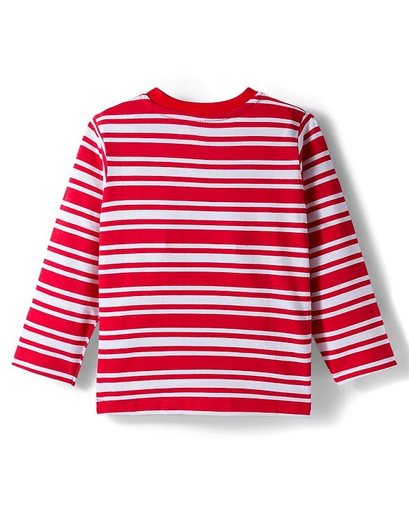 Babyhug 100% Cotton Knit Full Sleeves T-Shirts with Fox Graphic & Stripes Pack of 3 - Red Yellow & Light Blue