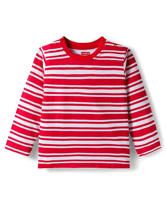 Babyhug 100% Cotton Knit Full Sleeves T-Shirts with Fox Graphic & Stripes Pack of 3 - Red Yellow & Light Blue