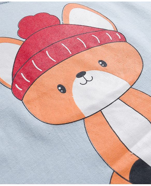 Babyhug 100% Cotton Knit Full Sleeves T-Shirts with Fox Graphic & Stripes Pack of 3 - Red Yellow & Light Blue