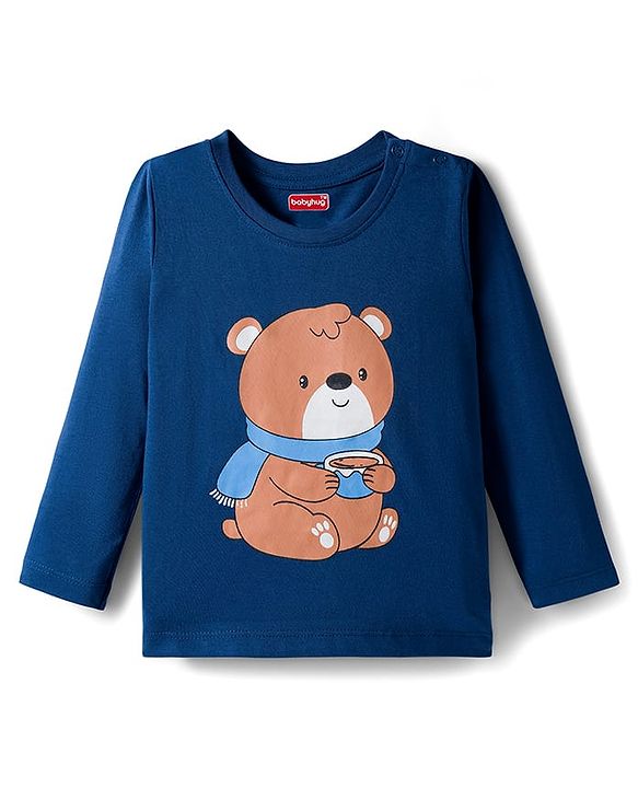 Babyhug 100% Cotton Knit Full Sleeves T-Shirts with Animal Graphics Pack of 3 - Navy Blue Lime Green & Coral