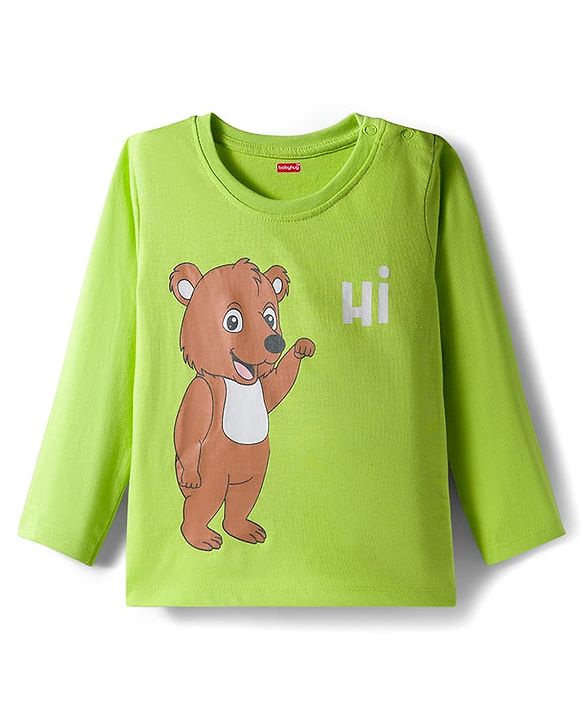 Babyhug 100% Cotton Knit Full Sleeves T-Shirts with Animal Graphics Pack of 3 - Navy Blue Lime Green & Coral