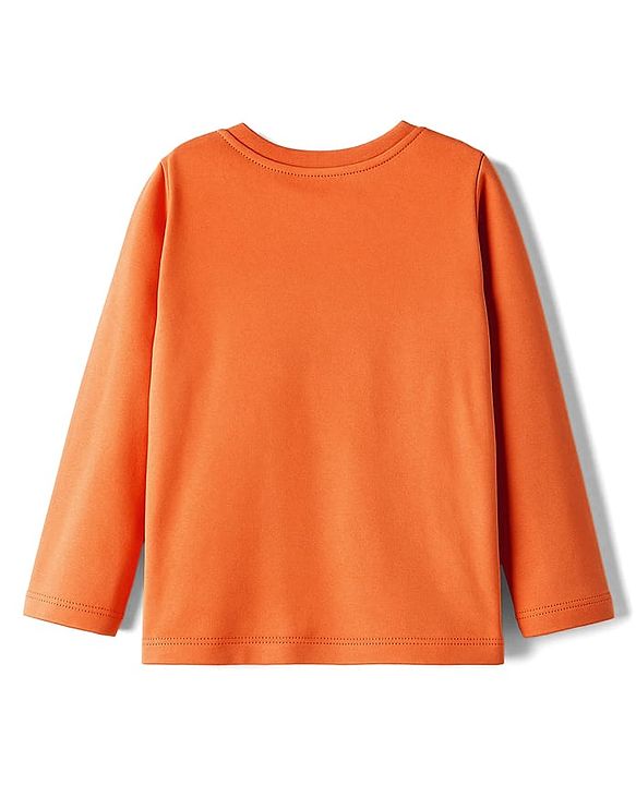 Babyhug 100% Cotton Knit Full Sleeves T-Shirt with Text Graphic - Orange