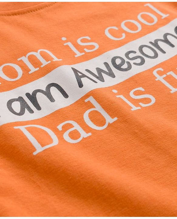 Babyhug 100% Cotton Knit Full Sleeves T-Shirt with Text Graphic - Orange