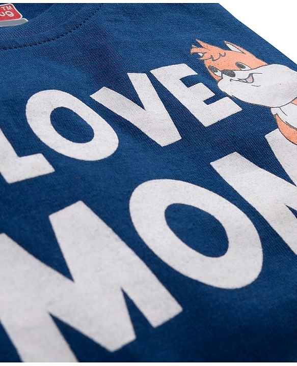 Babyhug 100% Cotton Knit Full Sleeves T-Shirt with Text Graphic - Navy Blue