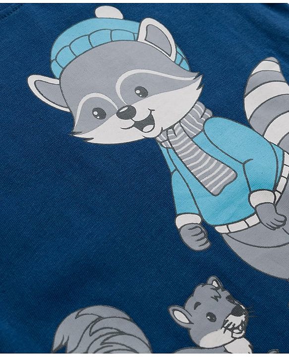 Babyhug 100% Cotton Knit Full Sleeves T-Shirt with Squirrel Graphic - Navy Blue